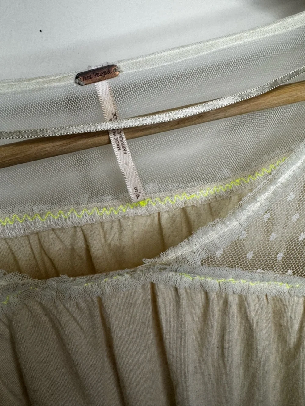 Free People Cream Sheer Embroidered Sleeve Blouse